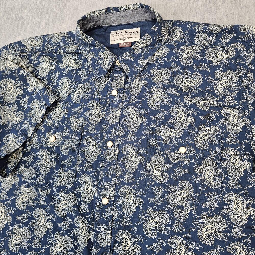 Cody James Shirt Mens XL Blue Paisley Western Pearl Snap Short Sleeve Cowboy